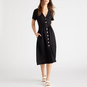 Quince 100% European Linen Button Down Dress Coastal Grandma Black XL